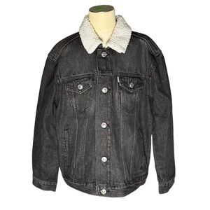 Levis SilverTab Sherpa Trucker Jacket Kids M 10-12 Black Wash Denim Front Button